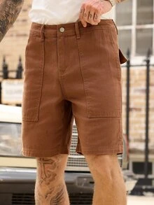 VOXRYNE Men's Relaxed Fit Pockets Loose American Casual Denim Shorts - Brown - View 7