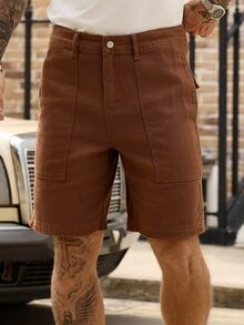 VOXRYNE Men's Relaxed Fit Pockets Loose American Casual Denim Shorts - Brown - View 6