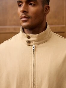 Manfinity Homme 男士商务休闲拉链哈灵顿牛仔夹克 春季款 - 卡其色 - 查看 4