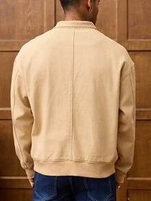 Manfinity Homme 男士商务休闲拉链哈灵顿牛仔夹克 春季款 - 卡其色 - 查看 2