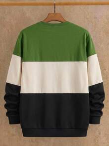 HIMLAND Men's Knitted Casual Letter Print Crew Neck Sweatshirt, Streetwear, Fleece, Oversized Pullover, Crew Neck Sweatshirt, Patchwork Casual Sweatshirt - Multicolor - View 3