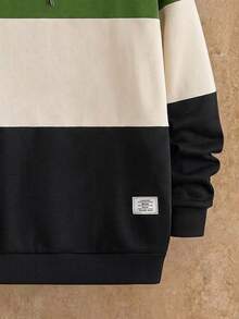 HIMLAND Men's Knitted Casual Letter Print Crew Neck Sweatshirt, Streetwear, Fleece, Oversized Pullover, Crew Neck Sweatshirt, Patchwork Casual Sweatshirt - Multicolor - View 4
