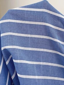 Easowa Curve Plus Size Women's Cotton Linen Striped 2 Pieces Set Square Neck Striped Button Vest And Pants Suitable For Dating, Vacation, Party, Daily Wear, Gathering, Outdoor Activities - Blue - View 9