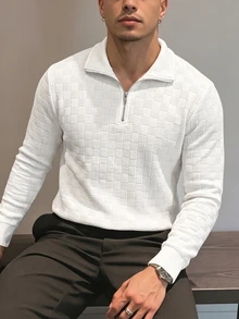 Manfinity Homme 男士素色休閒百搭日常穿著套頭運動衫 - 白色 - 查看 1