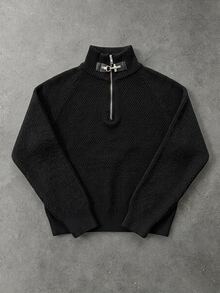 Manfinity Roughcore Men's Solid Color Casual Versatile Daily Wear Long Sleeve Sweater,Autumn,Streetwear,Hiking,Windbreaker,Outdoor Parka, - Black - View 7