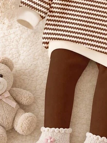 Baby Girl Casual Minimalist Floral Pattern Striped Autumn Winter Sweatshirt And Sweatpants Set - Multicolor - View 5