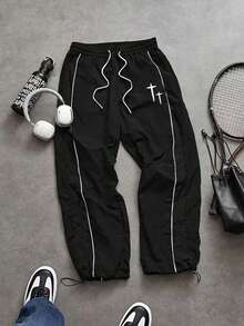 Sport MetroGents Men's Cross Print Drawstring Waist Loose Fit Sweatpants - Black - View 2