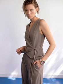 Airaco Women's Solid Color Vest & Casual Long Pants Set, Traceable Cotton - Grey - View 5