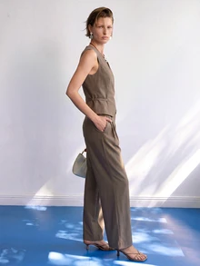 Airaco Women's Solid Color Vest & Casual Long Pants Set, Traceable Cotton - Grey - View 9