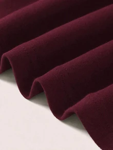 Slaydiva Casual Minimalist 98 Number Print Pattern Long Sleeve Crew Neck Plus Size Women One Shoulder Strap T-Shirt Suitable For Spring And Autumn Burgundy - Burgundy - View 5