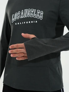 Coreblaze Men's Letter Print Long Sleeve Sports T-Shirt - Dark Grey - View 5