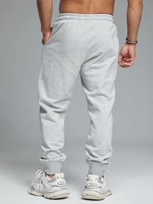 Coreblaze Men's Letter Print Drawstring Waist Slant Pocket Jogger Pants - Grey - View 2