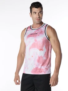 Coreblaze Allover Print Round Neck Fitness & Running Sports Tank Top For Boyfriend Style Men - Red and White - View 7