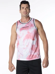 Coreblaze Allover Print Round Neck Fitness & Running Sports Tank Top For Boyfriend Style Men - Red and White - View 6