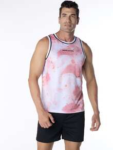 Coreblaze Allover Print Round Neck Fitness & Running Sports Tank Top For Boyfriend Style Men - Red and White - View 4
