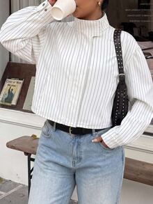 Muchica 大尺碼條紋休閒街頭風西式可愛賽車商務夾克，百搭日常辦公與夜店，黑白工裝秋季風格 - 白色 - 查看 7