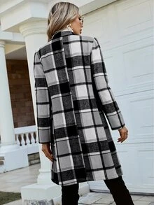 SHEIN Women's Plaid Casual Versatile Daily Wear Overcoat - Black and White - View 2
