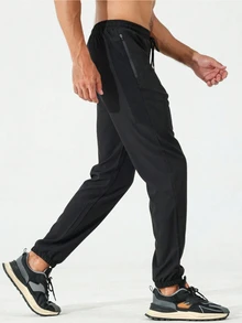 Coreblaze Boyfriend Style Men's Casual Front Tie Pocket Letter Print Minimalist Sports Pants Sweat Pants - Black - View 6