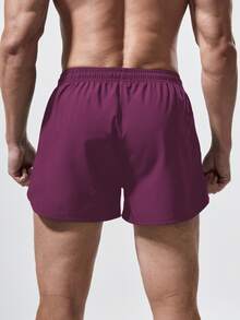 Coreblaze Men's Elastic Waist Drawstring Split Hem Casual Sports Shorts, Summer Shorts Running Shorts, Gym - Red Violet - View 2