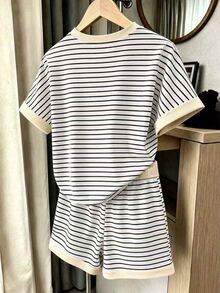 Kids Tween Girl Casual Minimalist Cartoon Graphic Short Sleeve T-Shirt And Shorts 2-Piece Set, Suitable For Summer Holiday Vacation Blue And White - Multicolor - View 2