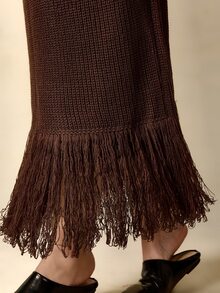 Nubod Plus Size Dark Brown Round Neck Tassel Sweater Skirt 2pcs Set Fall Party Formal Elegant Boho Winter - Brown - View 7