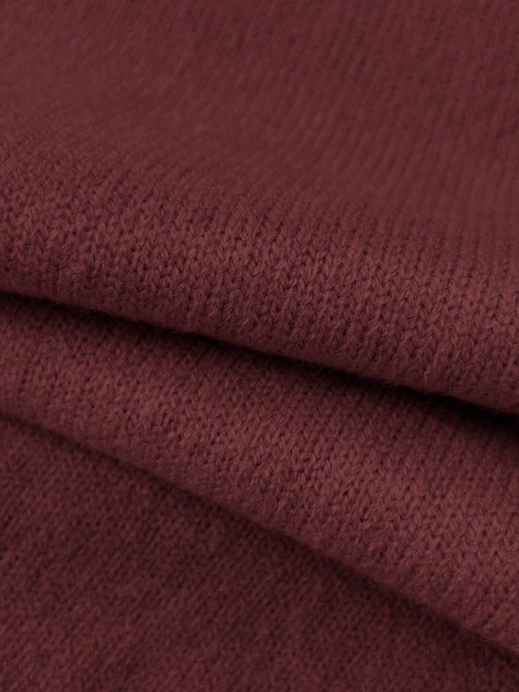 Elamini Women's Solid Color Crew Neck Long Sleeve Casual Pullover Sweater, Autumn/Winter - Burgundy - View 5