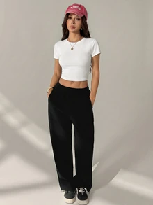 SHEIN PETITE 女款休閒純色露背短版T恤，夏季上衣，適合嬌小女性 - 白色 - 查看 8