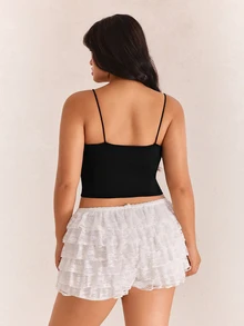 CovetEZ Camiseta de tirantes finos de unicolor con sujetador con relleno incorporado para mujer de talla grande - Negro - Ver 2