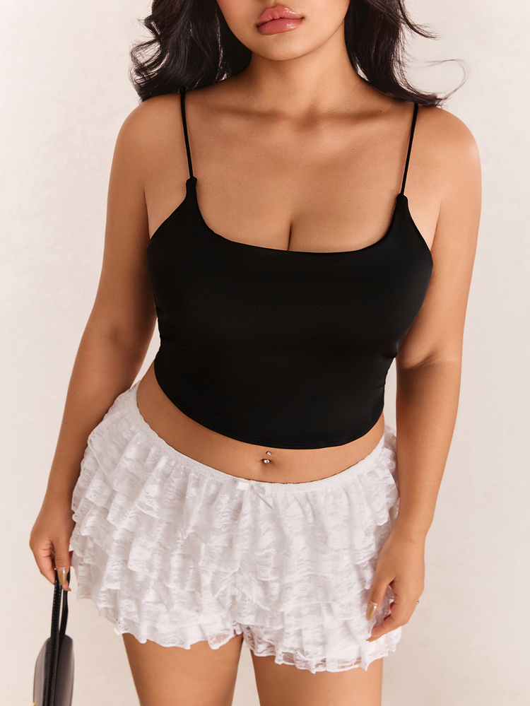 CovetEZ Plus Size Women's Solid Color Spaghetti Strap Camisole With Built-In Padded Bra - Black - View 5