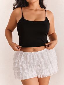 CovetEZ Camiseta de tirantes finos de unicolor con sujetador con relleno incorporado para mujer de talla grande - Negro - Ver 3