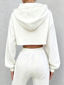 Rovax 2pcs/Set + Regular Fit + Cropped + Hooded + Drawstring / Basic Style / White + Pink / Sports Set + Fitness + Yoga - Multicolor - View 3