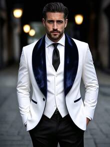 Manfinity Mode Men's Colorblock Long Sleeve Jacket And Pants Casual Suit Set - White - View 6
