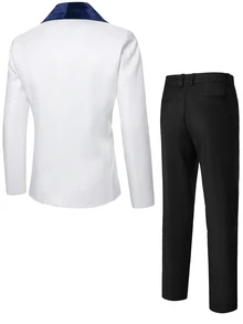 Manfinity Mode Men's Colorblock Long Sleeve Jacket And Pants Casual Suit Set - White - View 2