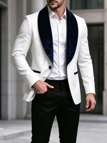 Manfinity Mode Men's Colorblock Long Sleeve Jacket And Pants Casual Suit Set - White - View 1