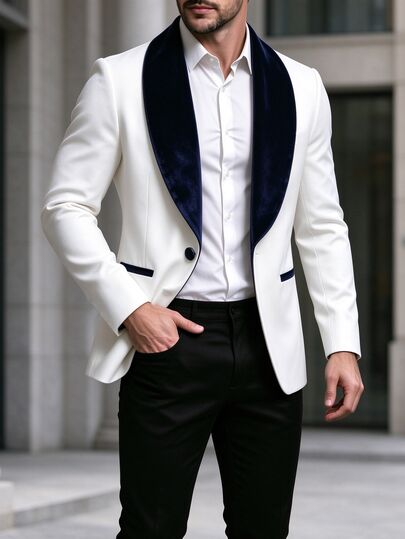 Manfinity Mode Men's Colorblock Long Sleeve Jacket And Pants Casual Suit Set