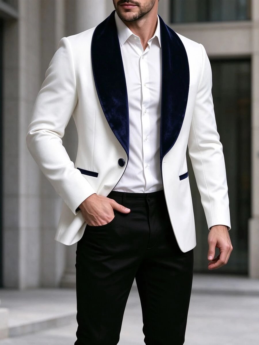 Manfinity Mode Men's Colorblock Long Sleeve Jacket And Pants Casual Suit Set - White - View 1