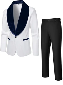 Manfinity Mode Men's Colorblock Long Sleeve Jacket And Pants Casual Suit Set - White - View 3