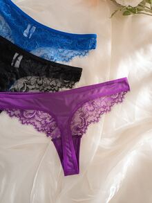 SHEIN Women's Lace Underwire Thin Cup Comfortable Lingerie Set (6pcs/Set) - Multicolor - View 5