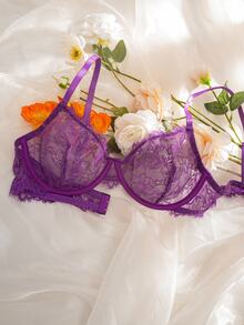 SHEIN Women's Lace Underwire Thin Cup Comfortable Lingerie Set (6pcs/Set) - Multicolor - View 4
