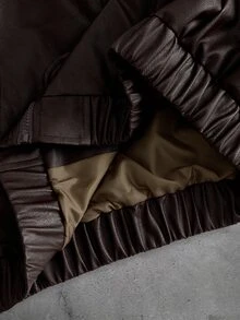 GETOML Men's Airplane Buckle Design Long Sleeve Casual Retro 80s Jacket Vacation Dark Brown Autumn Winter - Black - View 6