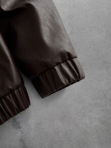GETOML Men's Airplane Buckle Design Long Sleeve Casual Retro 80s Jacket Vacation Dark Brown Autumn Winter - Black - View 11