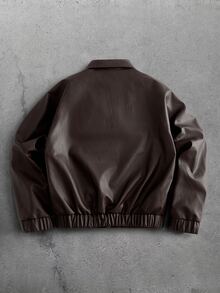 GETOML Men's Airplane Buckle Design Long Sleeve Casual Retro 80s Jacket Vacation Dark Brown Autumn Winter - Black - View 5