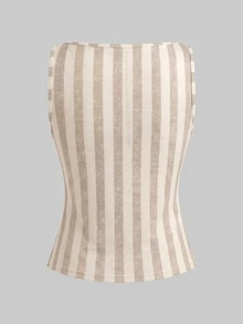 SHEIN Clasi Women's Striped Single-Breasted Top And Shorts Casual Daily Set - Multicolor - View 6