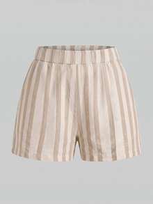 SHEIN Clasi Women's Striped Single-Breasted Top And Shorts Casual Daily Set - Multicolor - View 4