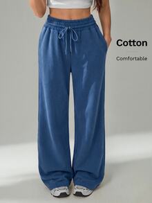Women's Casual Drawstring Waist Long Pants For Daily Wear And Vacation - Blue - View 8