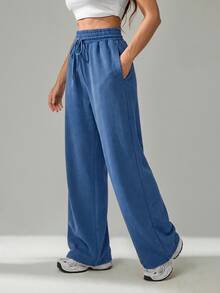 Women's Casual Drawstring Waist Long Pants For Daily Wear And Vacation - Blue - View 6