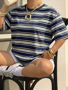 Muchica Plus Size Casual Minimalist Crew Neck Short Sleeve T-Shirt, Suitable For Summer - Multicolor - View 4