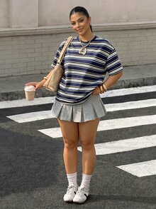 Muchica Plus Size Casual Minimalist Crew Neck Short Sleeve T-Shirt, Suitable For Summer - Multicolor - View 6