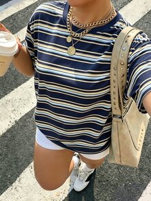 Muchica Plus Size Casual Minimalist Crew Neck Short Sleeve T-Shirt, Suitable For Summer - Multicolor - View 5