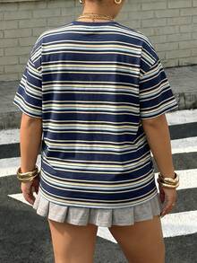 Muchica Plus Size Casual Minimalist Crew Neck Short Sleeve T-Shirt, Suitable For Summer - Multicolor - View 3